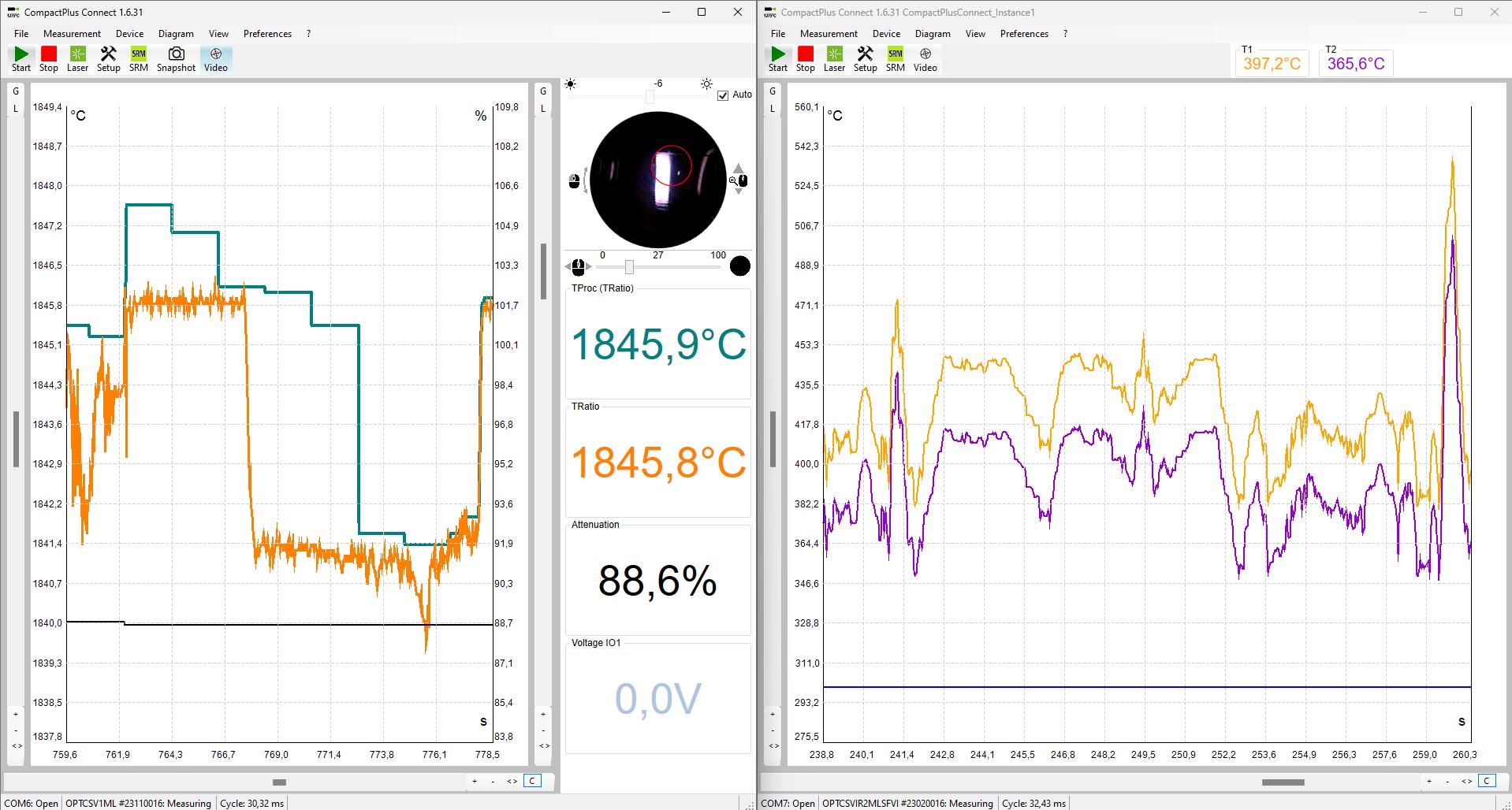 Screenshot of multiple pyrometers merged