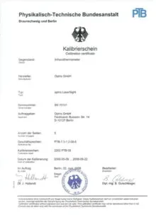 Optris Calibration Certificate